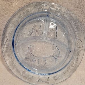 Tiara Indiana Glass,Margery Daw, Child Glass Divided Plate Light Blue 8 1/2"